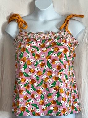 Draper James Pink Floral-Orange Tie Shoulder Swim tankini top